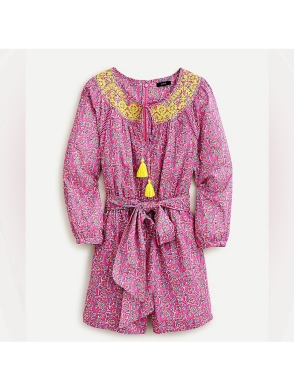 J Crew Boho Embroidered romper/Jumpsuit Sz 2/S pink vines block print